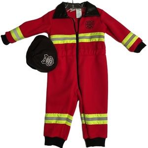 Firefighter Fireman Halloween Costume Jumpsuit with  Hat. Toddler 18 months NWT